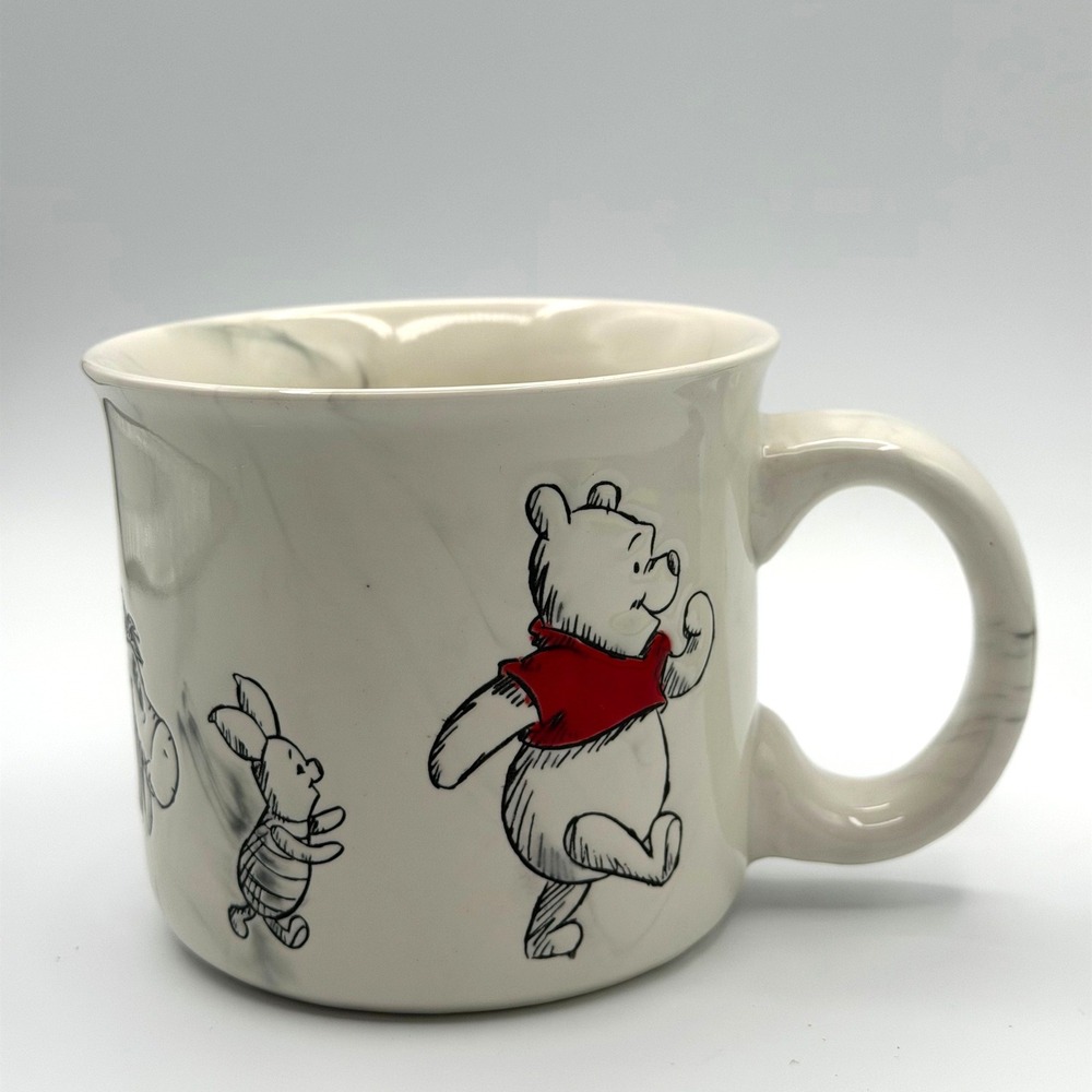 Disney Winnie the Pooh Mug Grey Marbled Excellent Sketch Art Zrike